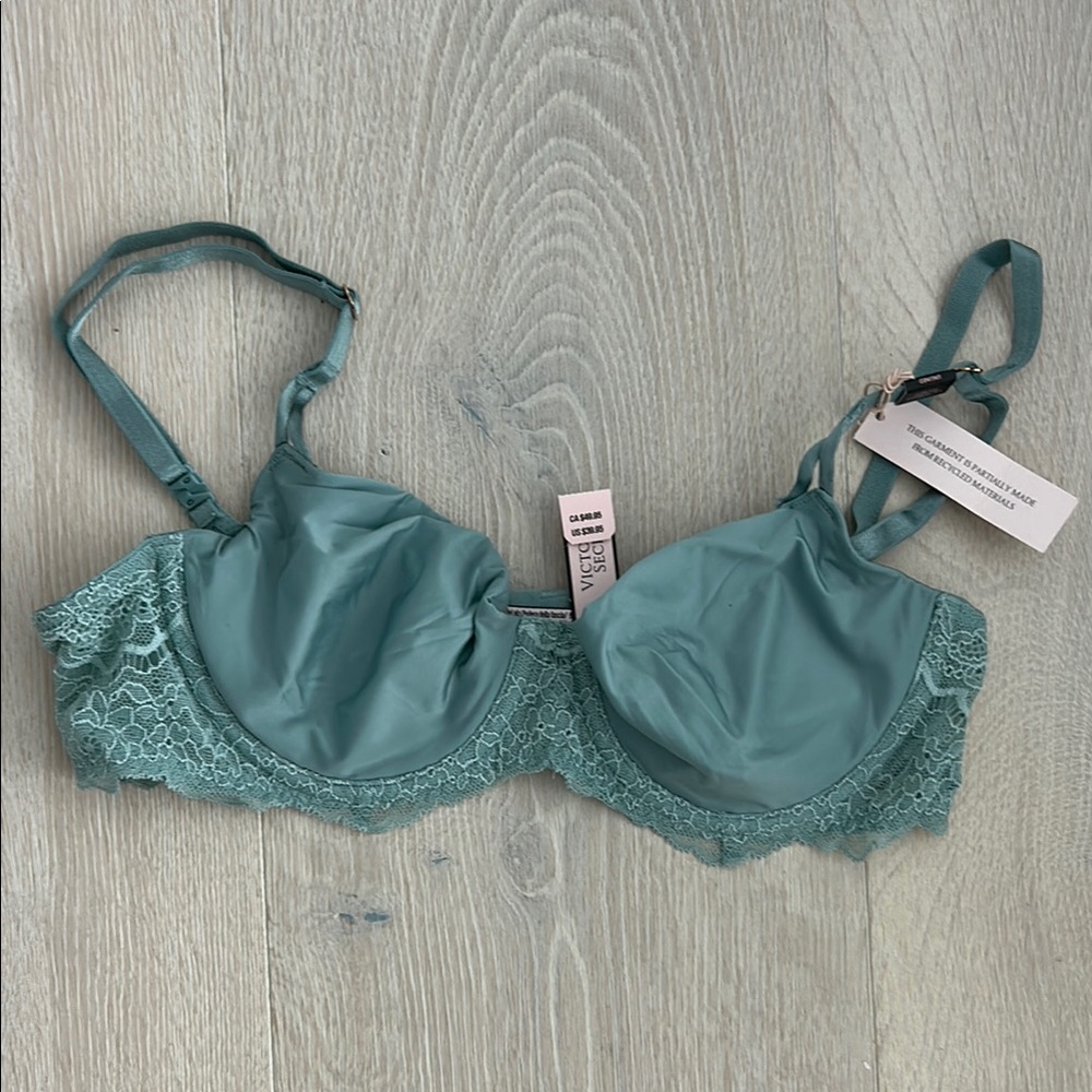 Dream Angels Lace Trim Underwire Push-Up Without Padding Bra in Teal
